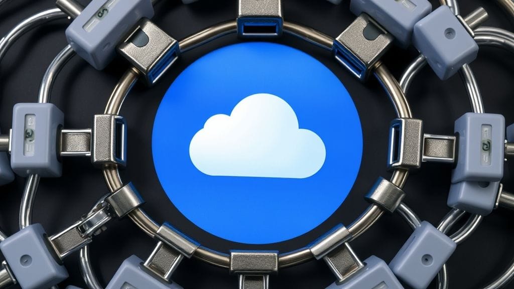 سلسلة أصفاد حول شعار iCloud للدلالة على الوصول الحكومي المحتمل