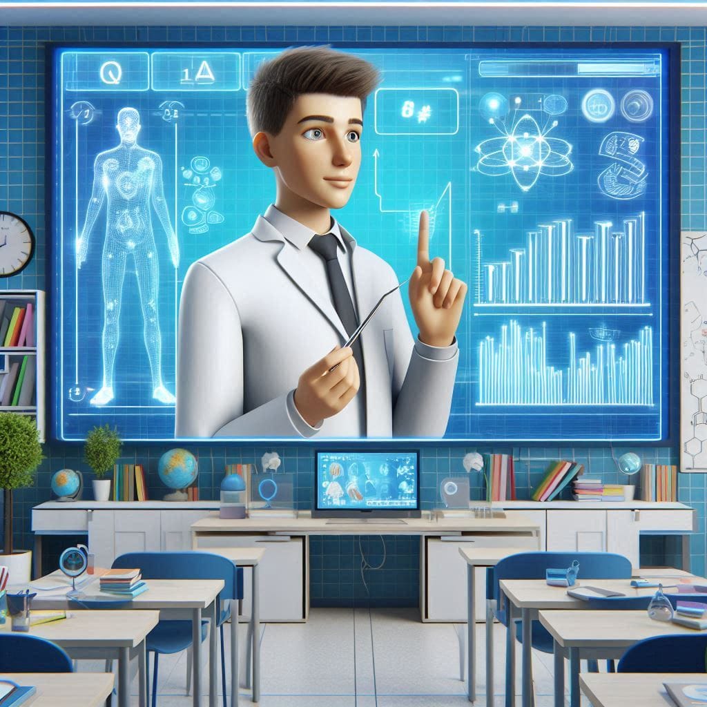 طالب يتفاعل مع فيديو تعليمي AI على جهاز لوحي لتعزيز التعلم.